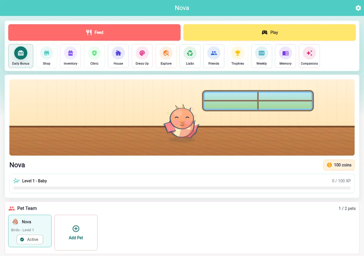 DigiPets desktop smoke screenshot showing a pet and navigation tools