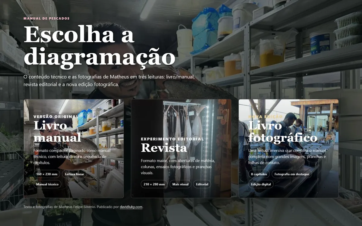 Manual de Pescados landing page with three edition options