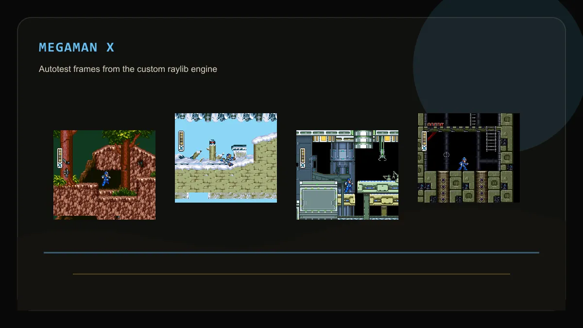 Autotest frames from the custom Megaman X raylib engine