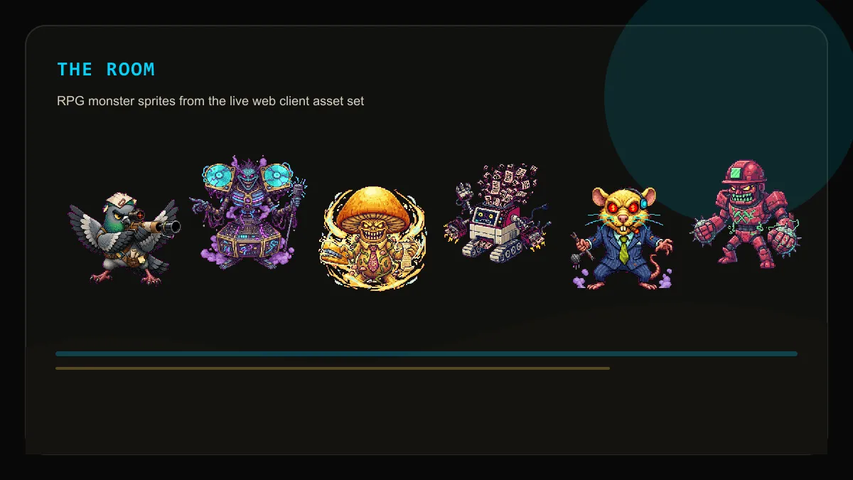 Pixel art RPG monsters from The Room sprite set